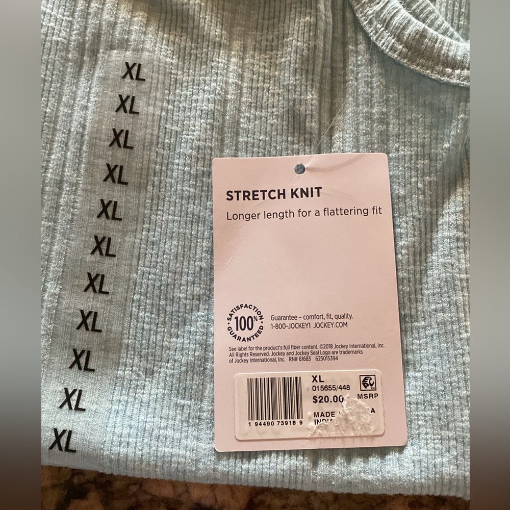 JOCKEY (XL) Stretch Knit Rib Tank, Color 448 Crystal Blue & White Ice blend, NWT - Picture 2 of 8